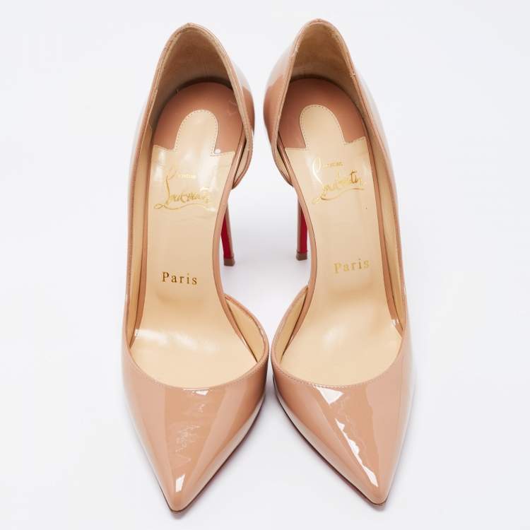 Pre Owned Christian Louboutin Beige Patent Leather Iriza Pumps Size 38