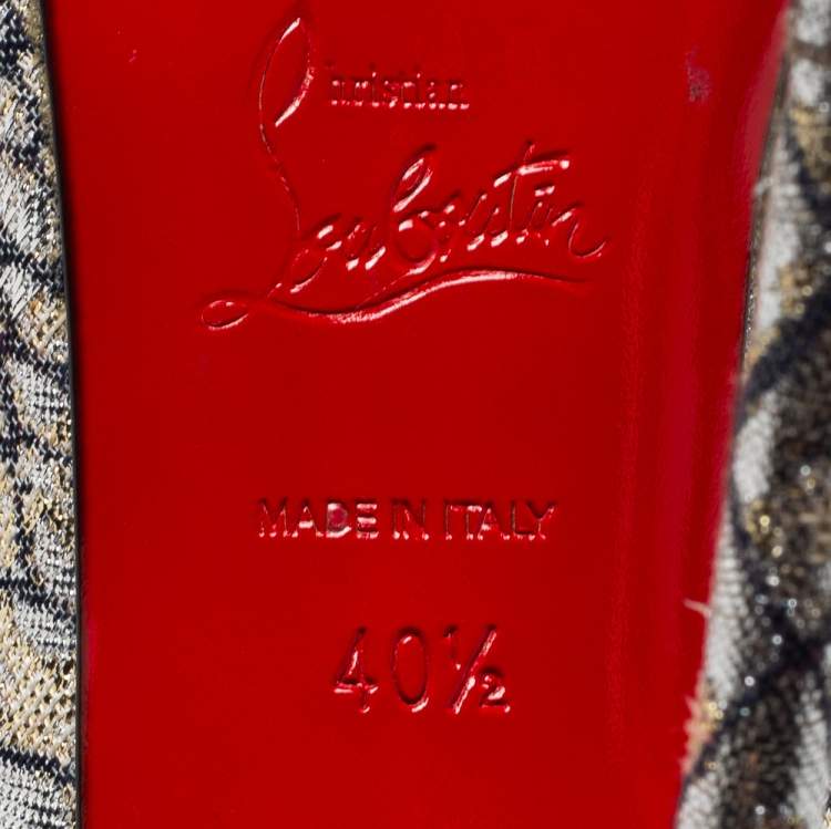 Pre Owned Christian Louboutin Metallic Silver Lurex Fabric Decollete Pumps Size 40.5