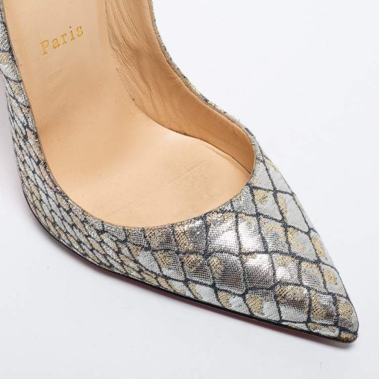 Pre Owned Christian Louboutin Metallic Silver Lurex Fabric Decollete Pumps Size 40.5