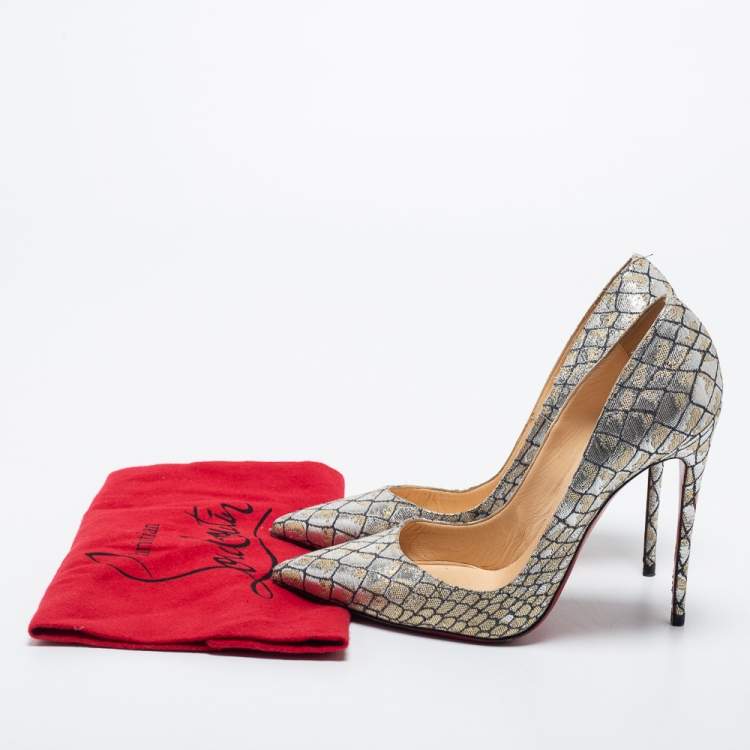 Pre Owned Christian Louboutin Metallic Silver Lurex Fabric Decollete Pumps Size 40.5