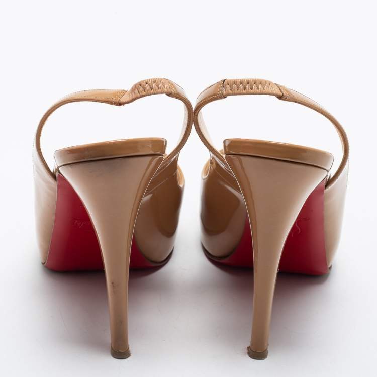 Pre Owned Christian Louboutin Beige Patent Leather Slingback Sandals Size 38