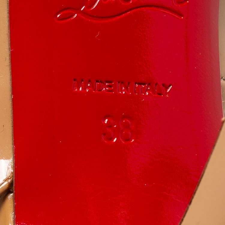 Pre Owned Christian Louboutin Beige Patent Leather Slingback Sandals Size 38