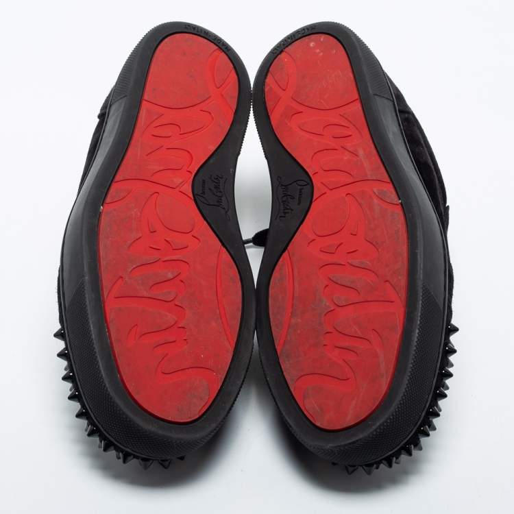 Pre Owned Christian Louboutin Black Suede Louis Junior Spike Sneakers Size 36.5