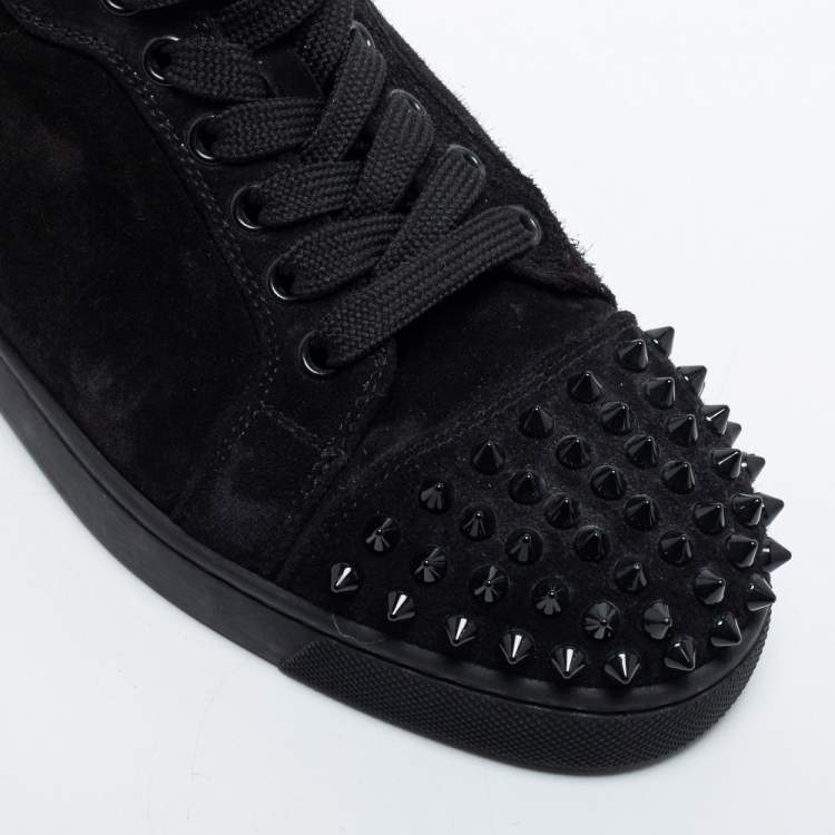 Pre Owned Christian Louboutin Black Suede Louis Junior Spike Sneakers Size 36.5
