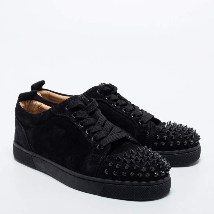 Pre Owned Christian Louboutin Black Suede Louis Junior Spike Sneakers Size 36.5