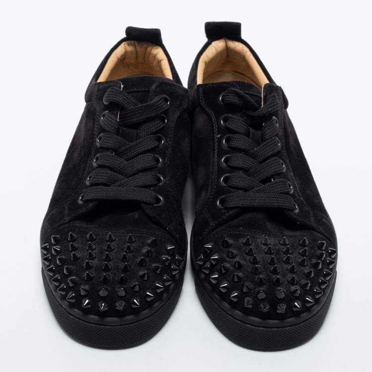 Pre Owned Christian Louboutin Black Suede Louis Junior Spike Sneakers Size 36.5