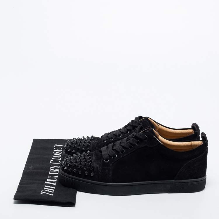 Pre Owned Christian Louboutin Black Suede Louis Junior Spike Sneakers Size 36.5