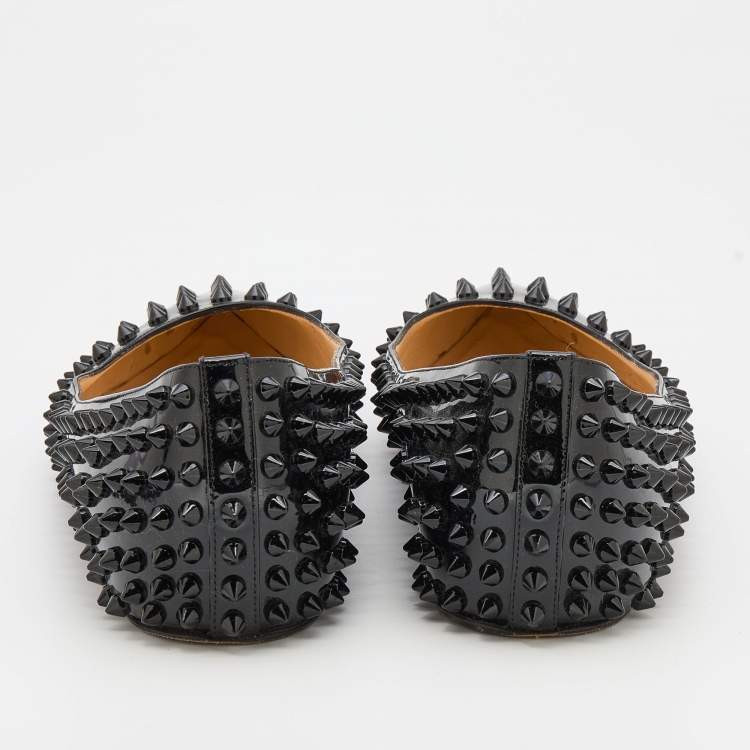 Pre Owned Christian Louboutin Black Patent Leather Spikes Pointed Toe Ballet Flats Size 39.5