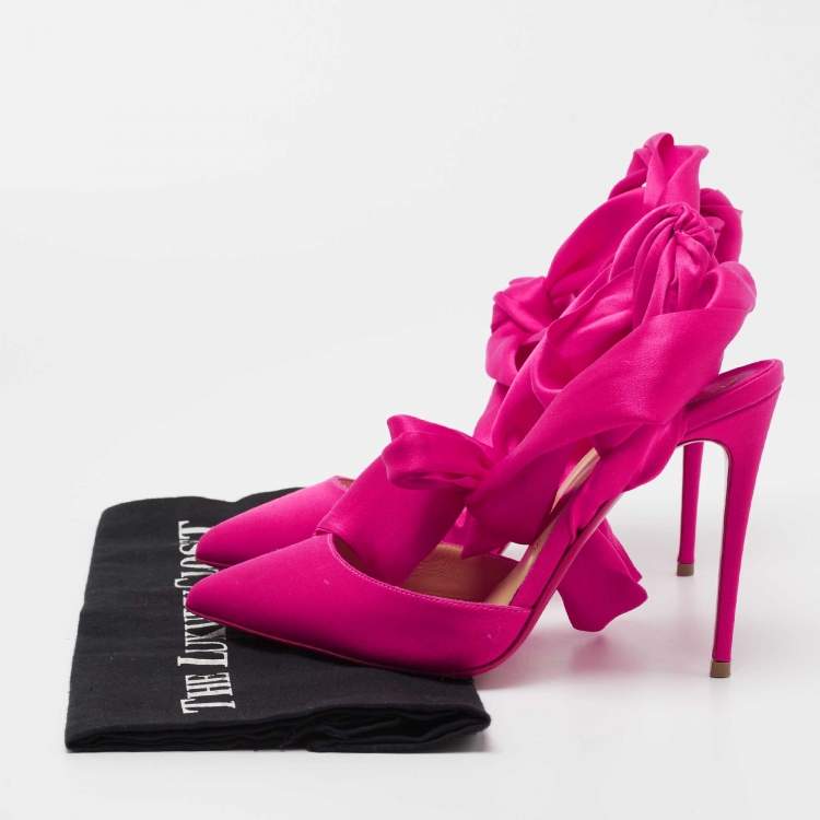 Pre Owned Christian Louboutin Pink Satin Ankle Wrap Pumps Size 37.5