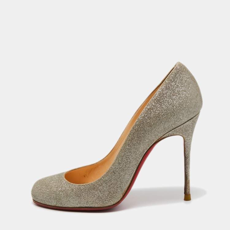 Pre Owned Christian Louboutin Metallic Gold Glitter Fifi Pumps Size 38