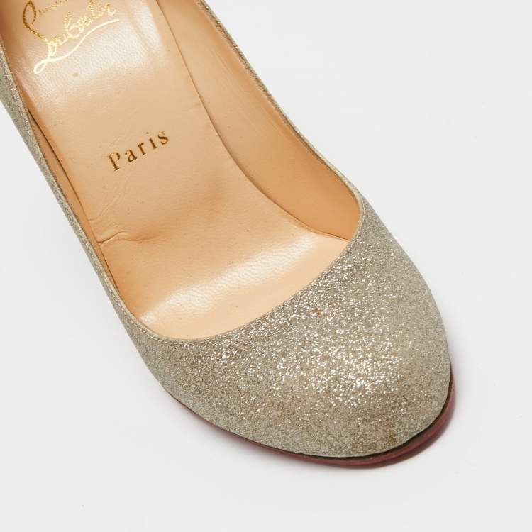 Pre Owned Christian Louboutin Metallic Gold Glitter Fifi Pumps Size 38