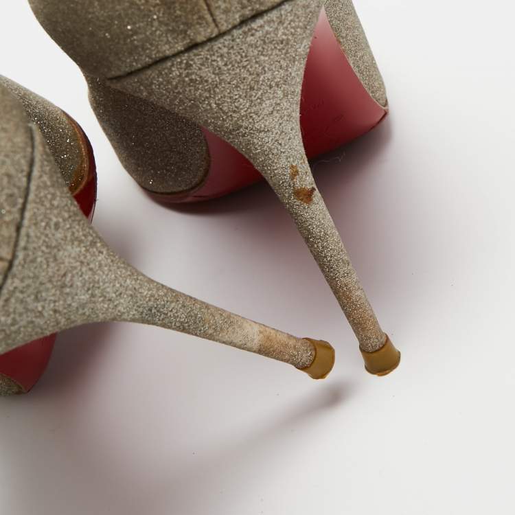 Pre Owned Christian Louboutin Metallic Gold Glitter Fifi Pumps Size 38