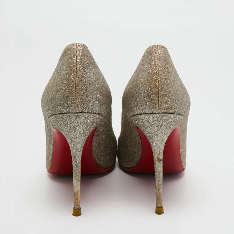 Pre Owned Christian Louboutin Metallic Gold Glitter Fifi Pumps Size 38