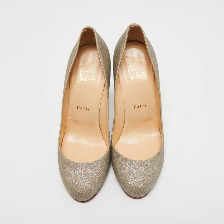 Pre Owned Christian Louboutin Metallic Gold Glitter Fifi Pumps Size 38