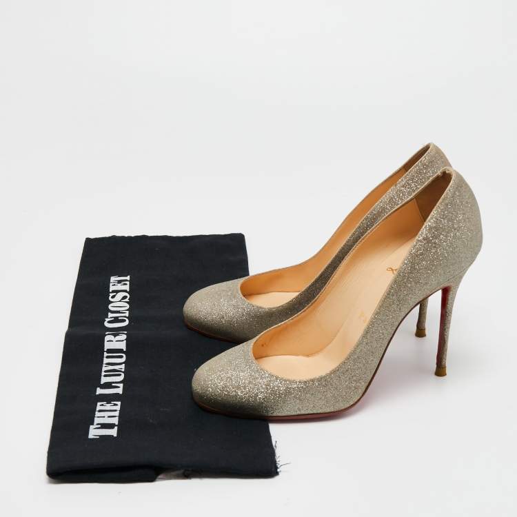 Pre Owned Christian Louboutin Metallic Gold Glitter Fifi Pumps Size 38