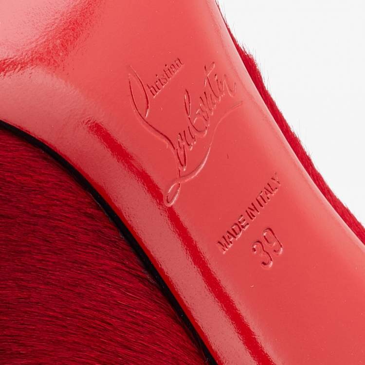 Pre Owned Christian Louboutin Red/Black Calf Hair and Patent Leather Dorepi Pumps Size 39