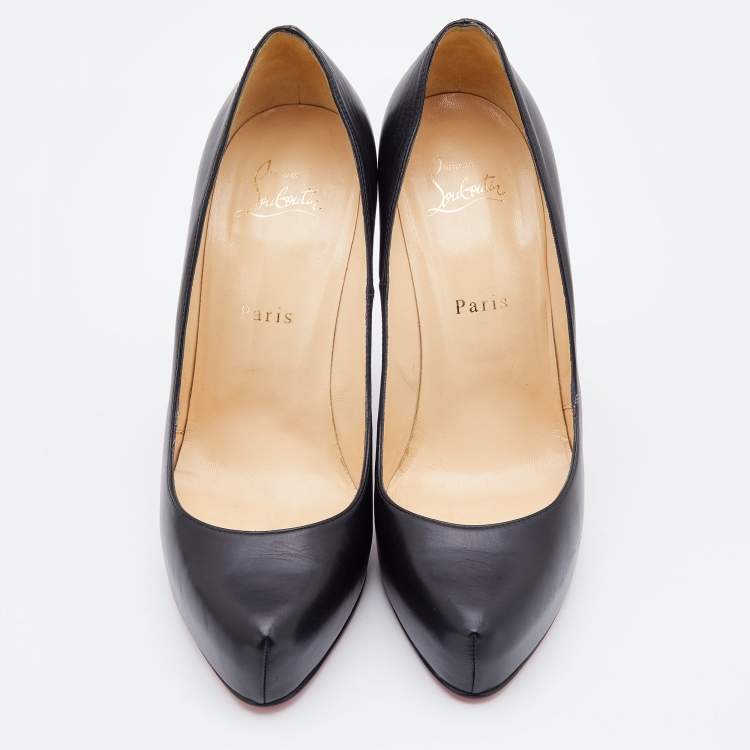 Pre Owned Christian Louboutin Black Leather Rolando Zip Detail Heel Platform Pumps Size 38.5