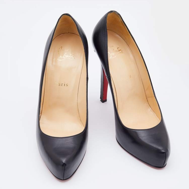 Pre Owned Christian Louboutin Black Leather Rolando Zip Detail Heel Platform Pumps Size 38.5