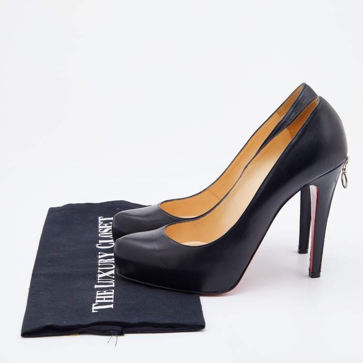 Pre Owned Christian Louboutin Black Leather Rolando Zip Detail Heel Platform Pumps Size 38.5