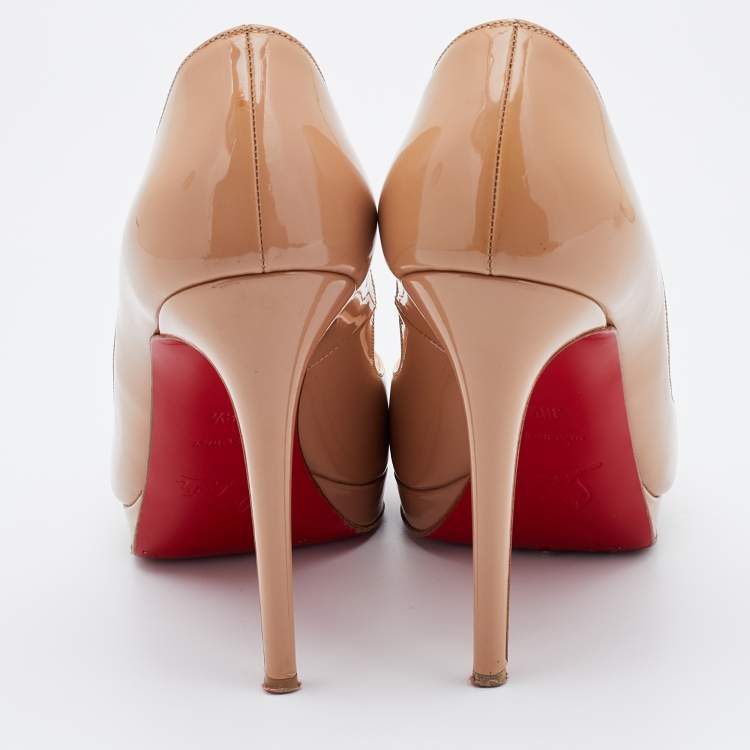 Pre Owned Christian Louboutin Beige Patent Leather Palais Royal Peep Toe Pumps Size 38.5