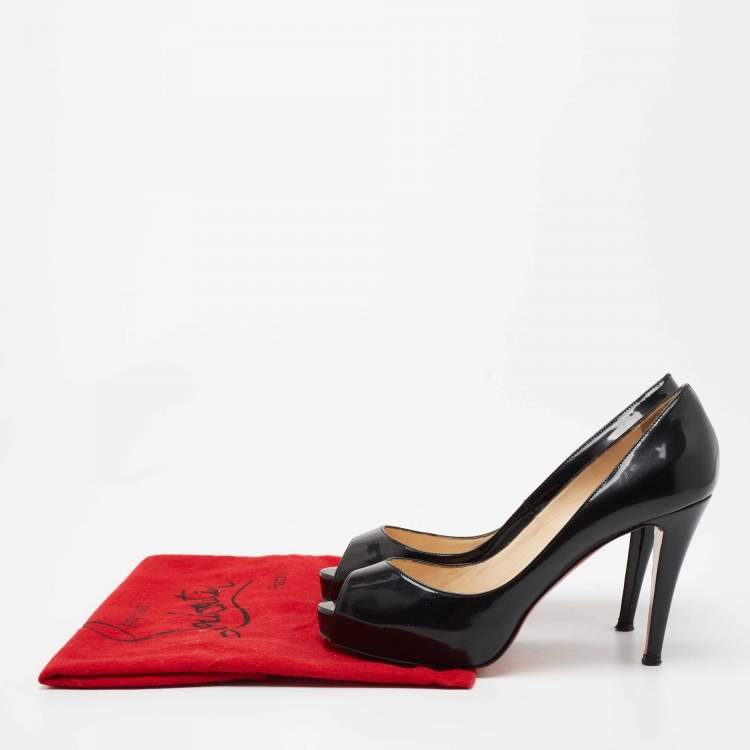 Pre Owned Christian Louboutin Black Patent Leather New Prive Pumps Size 38