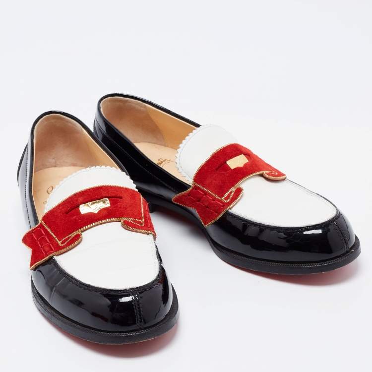 Pre Owned Christian Louboutin Multicolor Patent Leather Monono Flat Loafers Size 36.5