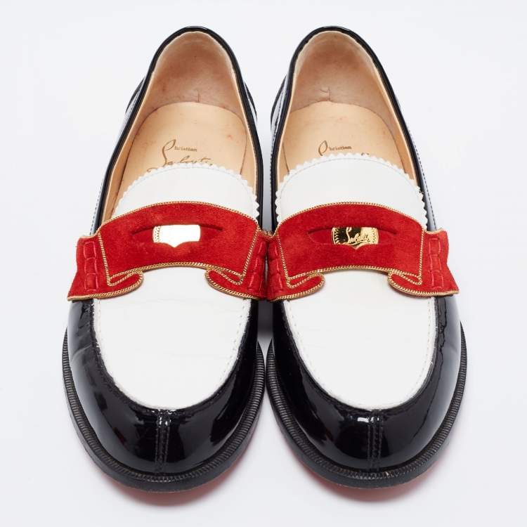 Pre Owned Christian Louboutin Multicolor Patent Leather Monono Flat Loafers Size 36.5