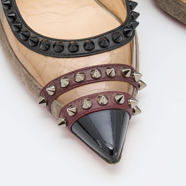 Pre Owned Christian Louboutin Tricolor PVC and Leather Paulina Studded Slingback Pumps Size 38