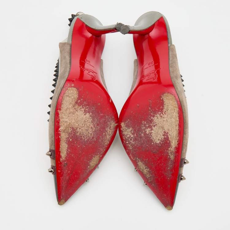 Pre Owned Christian Louboutin Tricolor PVC and Leather Paulina Studded Slingback Pumps Size 38