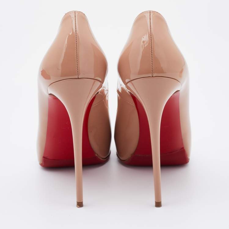 Pre Owned Christian Louboutin Beige Patent Leather New Prive Peep Toe Pumps Size 37