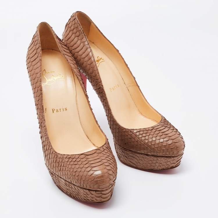 Pre Owned Christian Louboutin Beige Python Leather Peep Toe Pumps Size 39