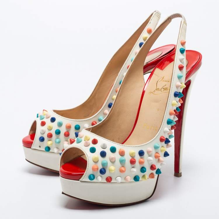 Christian Louboutin Off-White Leather Lady Peep Toe Spikes