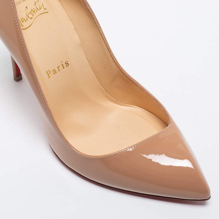 Pre Owned Christian Louboutin Beige Patent Leather Corneille Pointed-Toe Pumps Size 37