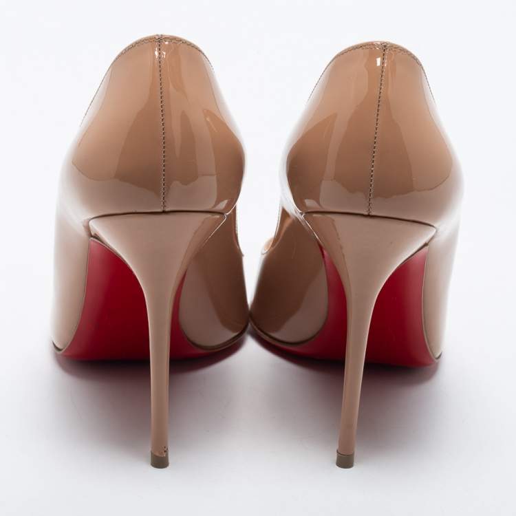Pre Owned Christian Louboutin Beige Patent Leather Corneille Pointed-Toe Pumps Size 37