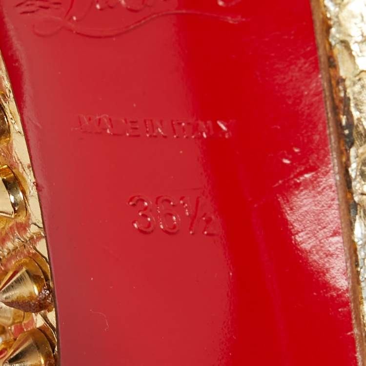 Pre Owned Christian Louboutin Gold Python Leather Lady Peep Toe Spikes Platform Pumps Size 36.5