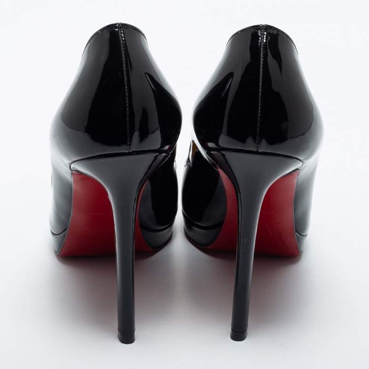 Pre Owned Christian Louboutin Black Patent Leather Pigalle Plato Platform Pumps Size 38