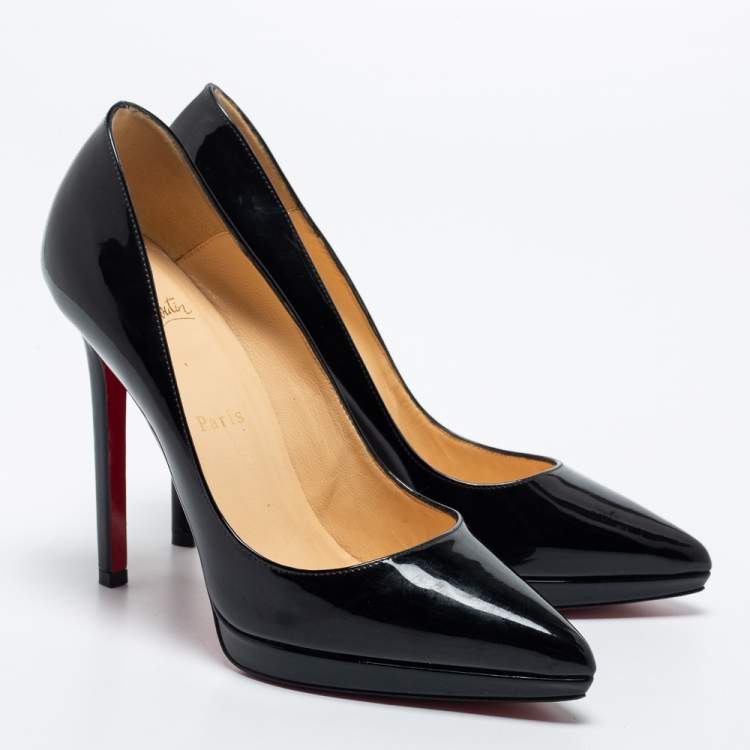 Pre Owned Christian Louboutin Black Patent Leather Pigalle Plato Platform Pumps Size 38