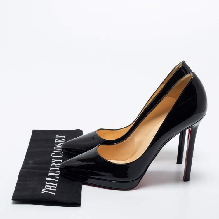 Pre Owned Christian Louboutin Black Patent Leather Pigalle Plato Platform Pumps Size 38