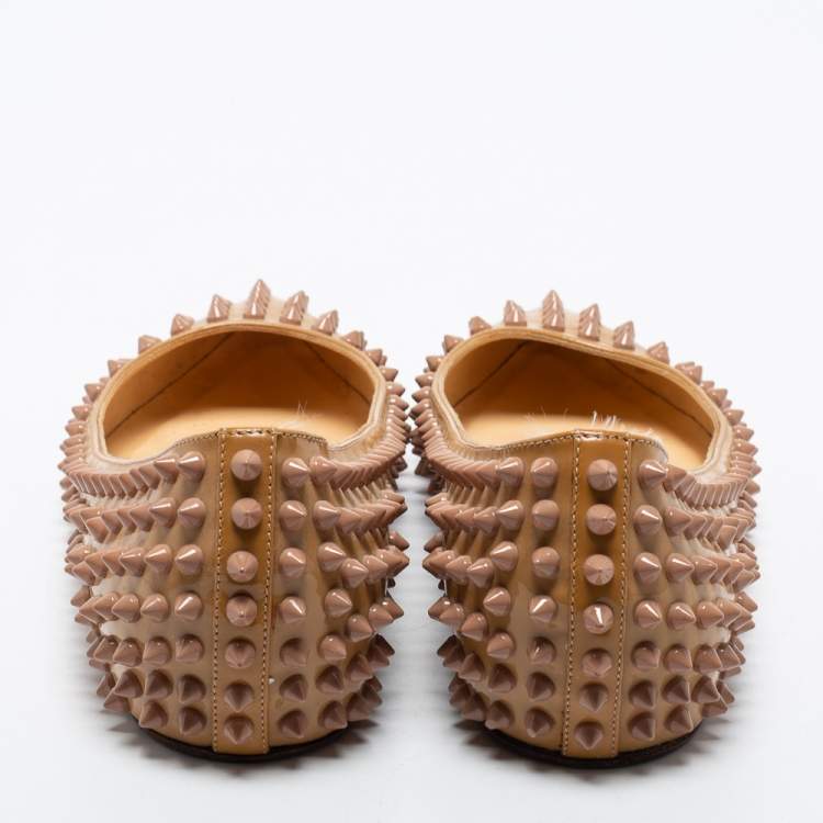 Pre Owned Christian Louboutin Beige Patent Leather Pigalle Spikes Ballet Flats Size 39.5