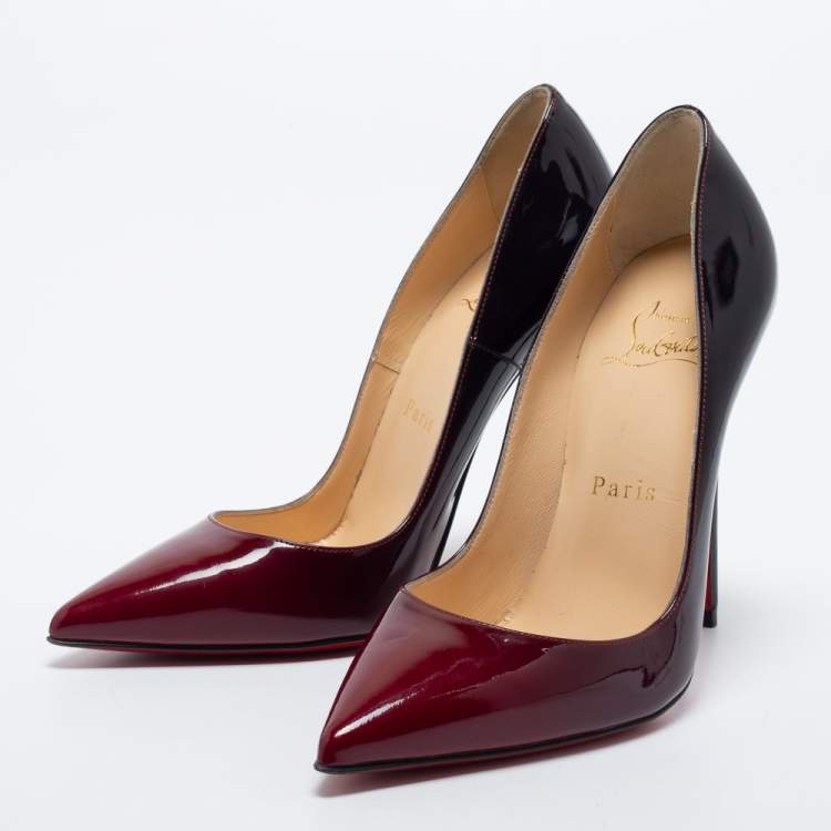 Pre Owned Christian Louboutin Two Tone Patent Leather Kate Pumps Size 35.5