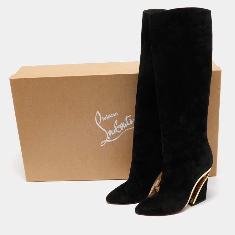 Pre Owned Christian Louboutin Black Suede Knee Length Boots Size 38