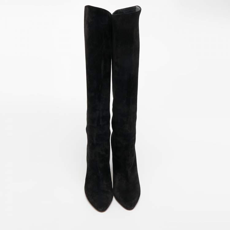 Pre Owned Christian Louboutin Black Suede Knee Length Boots Size 38