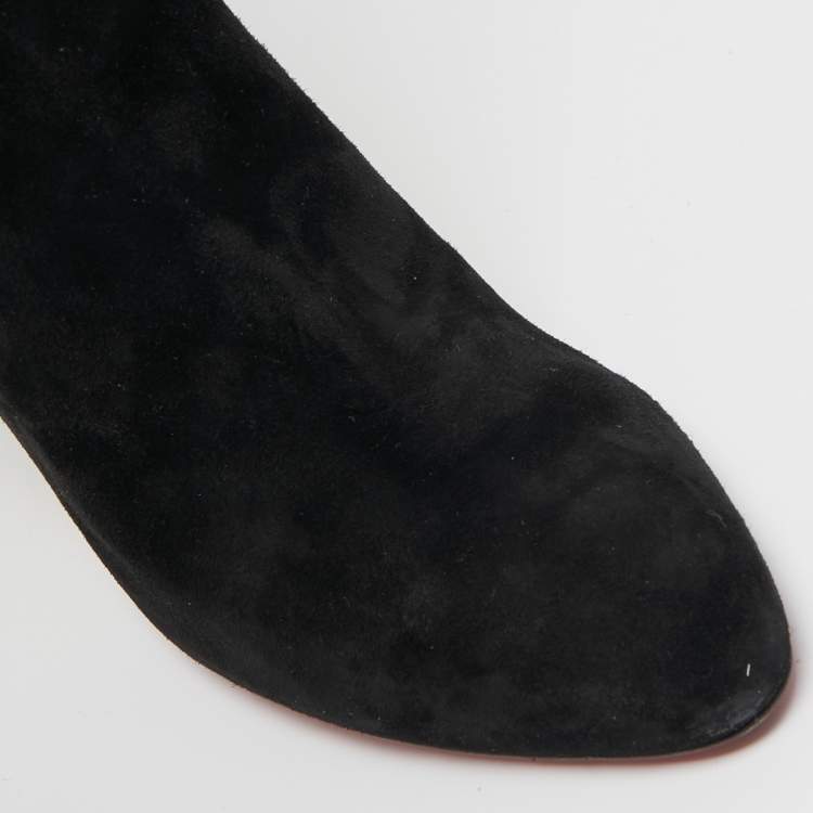 Pre Owned Christian Louboutin Black Suede Knee Length Boots Size 38