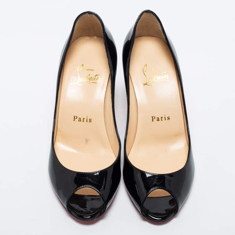 Pre Owned Christian Louboutin Black Patent Leather Flo Peep Toe Pumps Size 35