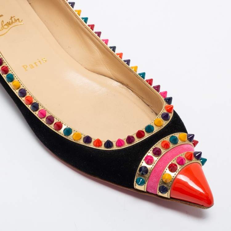 Pre Owned Christian Louboutin Tricolor Suede and Leather Malabar Hill Ballet Flats Size 39.5