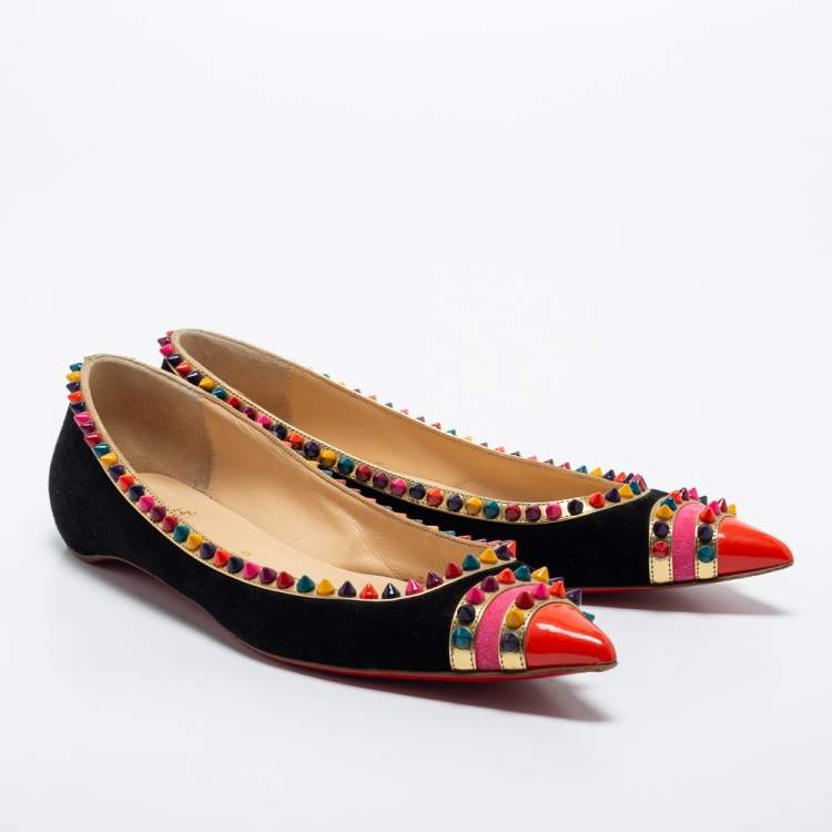 Pre Owned Christian Louboutin Tricolor Suede and Leather Malabar Hill Ballet Flats Size 39.5