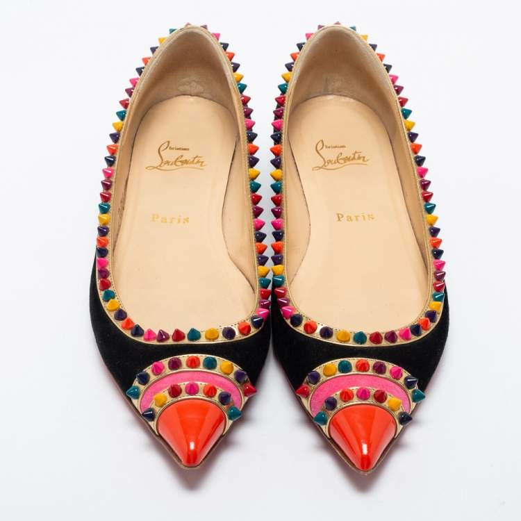 Pre Owned Christian Louboutin Tricolor Suede and Leather Malabar Hill Ballet Flats Size 39.5