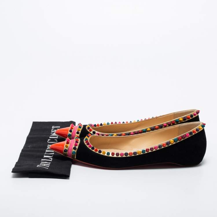 Pre Owned Christian Louboutin Tricolor Suede and Leather Malabar Hill Ballet Flats Size 39.5