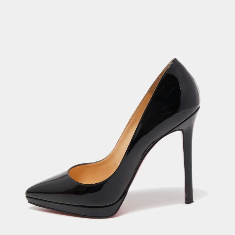 Pre Owned Christian Louboutin Black Patent Leather Pigalle Plato Platform Pumps Size 37
