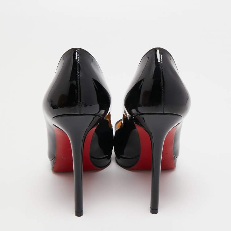 Pre Owned Christian Louboutin Black Patent Leather Pigalle Plato Platform Pumps Size 37
